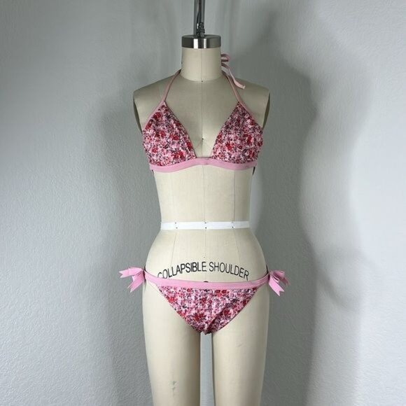 Dolce & Gabbana Beachwear Pink Floral Triangle Bow Bikini - Picture 1 of 12